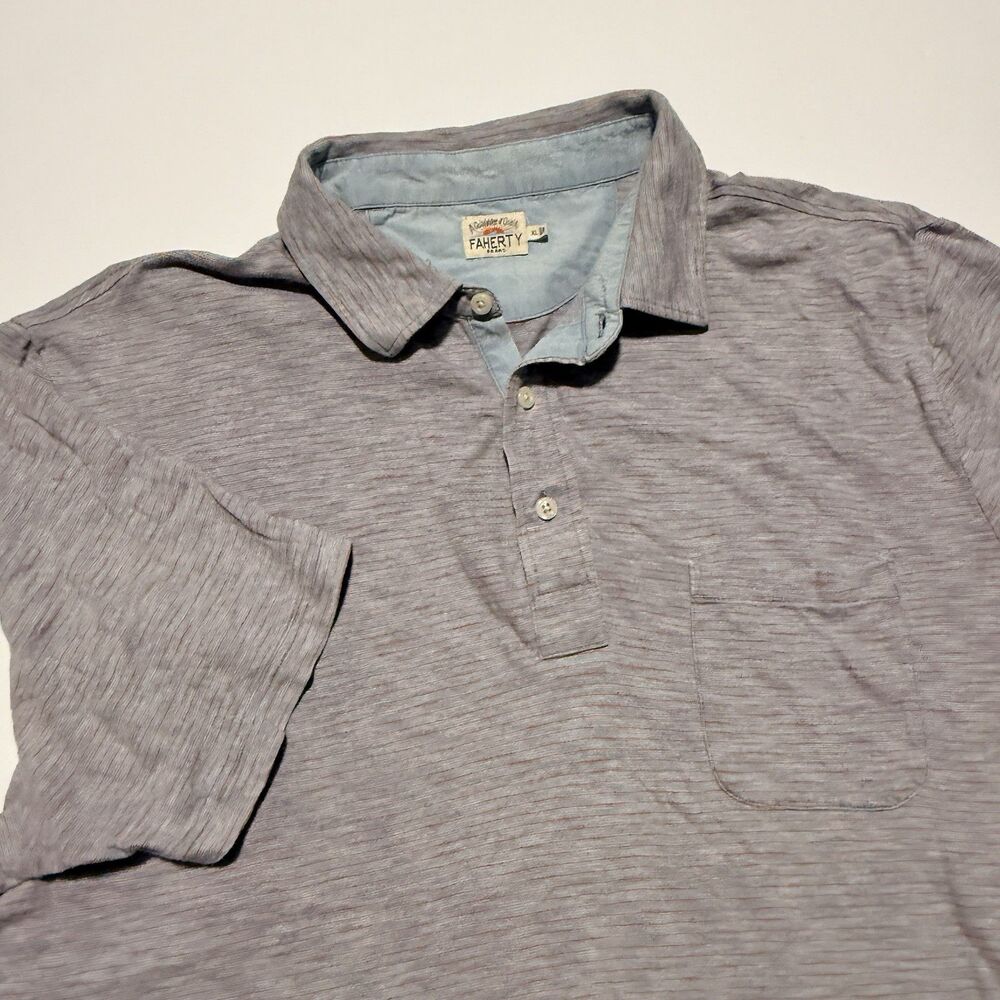 Faherty Isle Polo Mens Extra Large XL Blue/Red Striped Short Sleeve Cotton Shirt